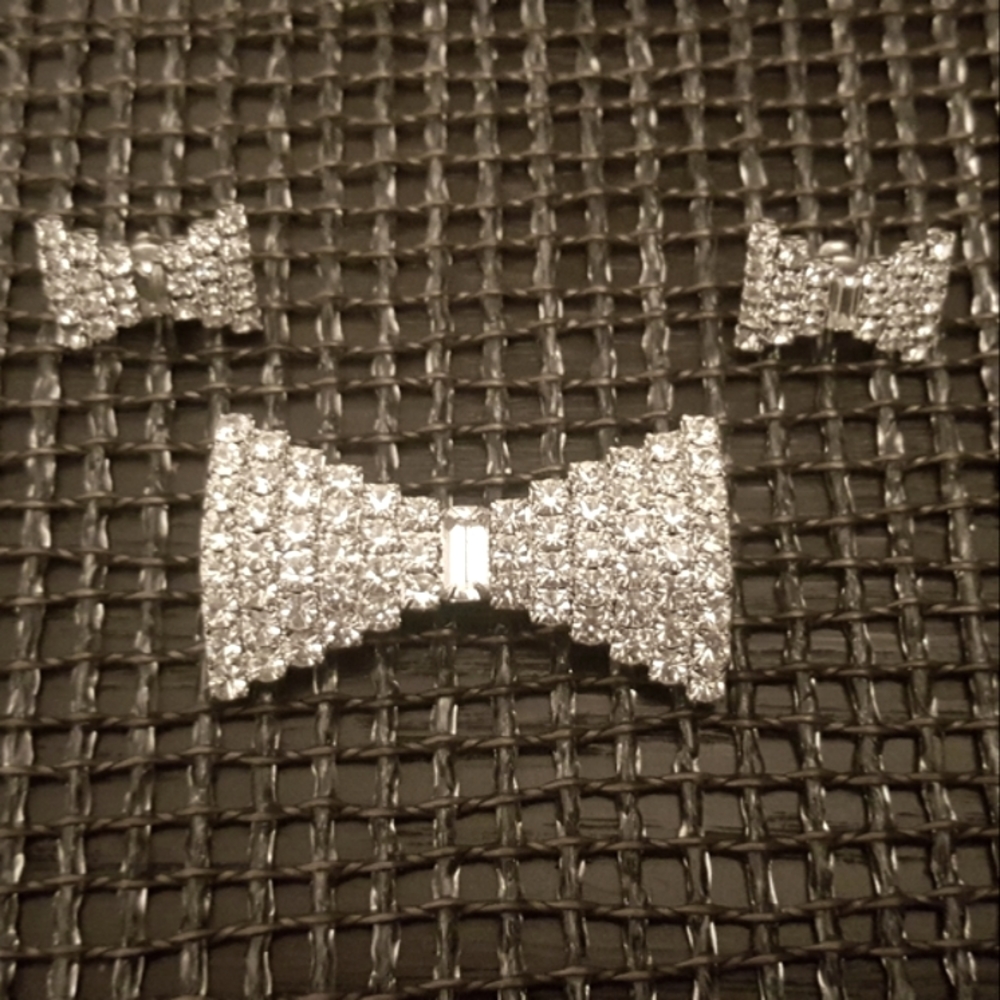 Austrian Crystals Bow Brooch Earrings Set